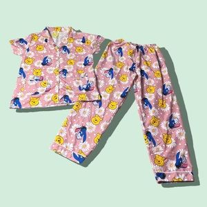 Women’s Disney Winnie The Pooh Pink Daisy Pooh And Eeyore Two Piece Pajamas